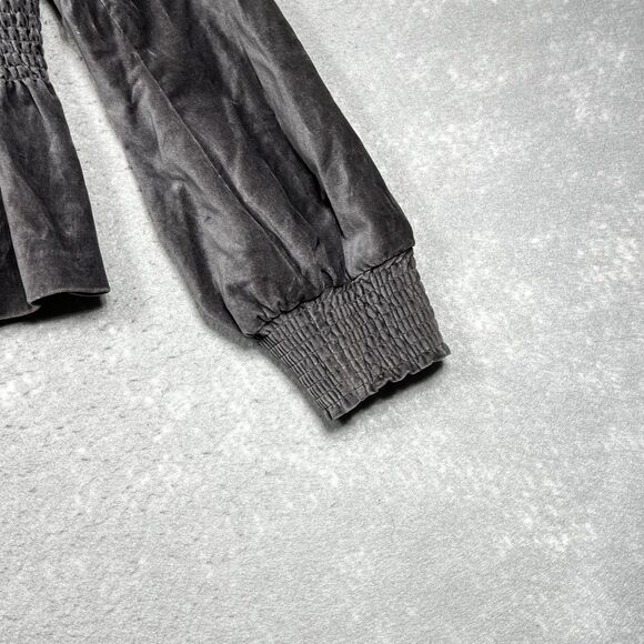 Elevenses Anthropologie Velvet Jacket Blazer Size 12 Gray Smocked Elastic Boho - Picture 3 of 9
